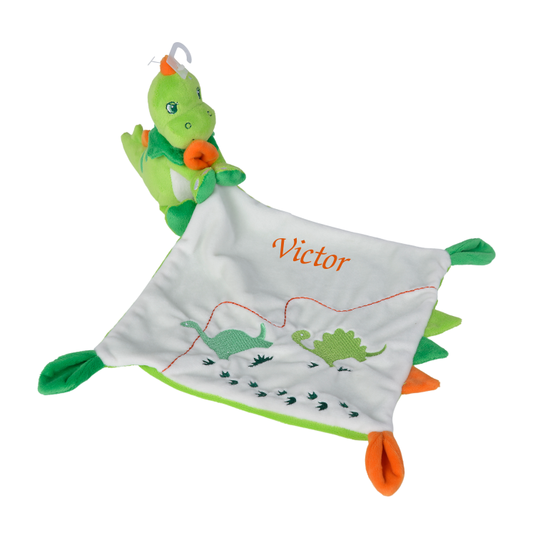  - didouno dinosaure - mouchoir vert orange 25 cm 